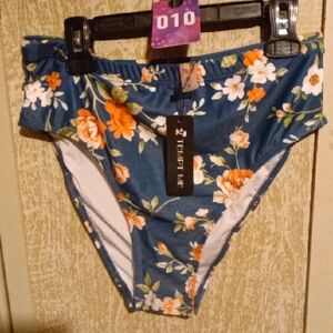 Tempt Me Blue Floral High-Rise Bikini Bottom
